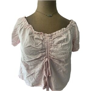 Vera Moda Linen Cropped Ruffle Blush Top Medium Short Sleeve Boho Romantic